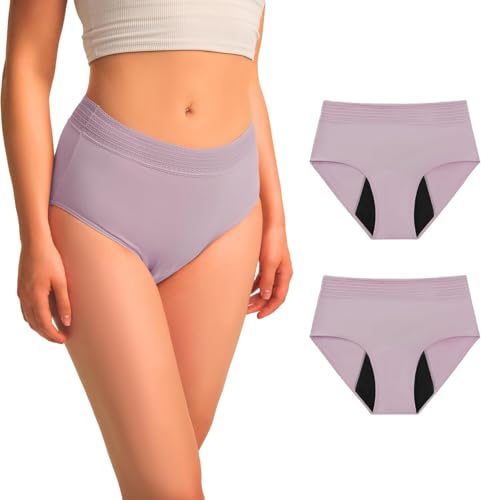Image of BATTEWA Incontinence Underwear for Women Hi-Waist Leakproof Underwear Postpartum Protective Washable Cotton Full Coverage Absorbency (2Blush,2X-Large,2-Pack)