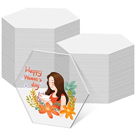 50 Stück klare Acrylplatten, 4 Zoll Transparente Sechseck Acryl Rohlinge Scheiben, Acrylscheibe Hexagon für Bilderrahmen, Glasersatz, Malerei, DIY Bastelanzeige Display Cover