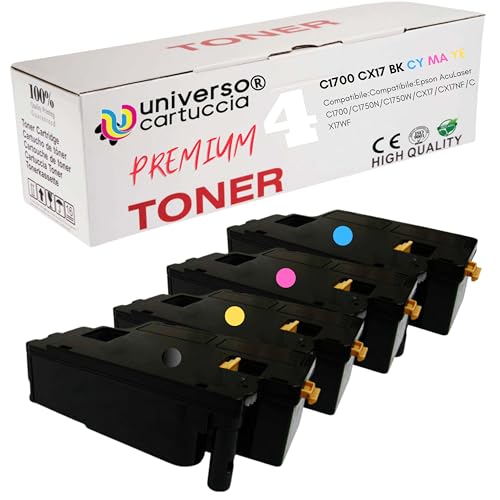universocartuccia® KIT 4 Color Für Epson Aculaser, C1750N, C1750W, CX17NF, CX17WF, C1700,C1750N, C1750W, CX 17NF, CX 17WF