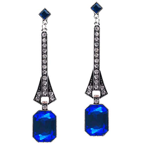 BABEYOND 1920s Flapper Art Deco Gatsby Earrings 20s Flapper Gatsby Accessories Vintage Wedding Dangle Pearl Earrings (Blue)