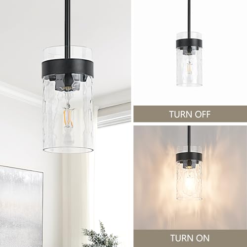 Image of Water Ripple Glass Pendant Lights Kitchen Island Black, 2 Pack