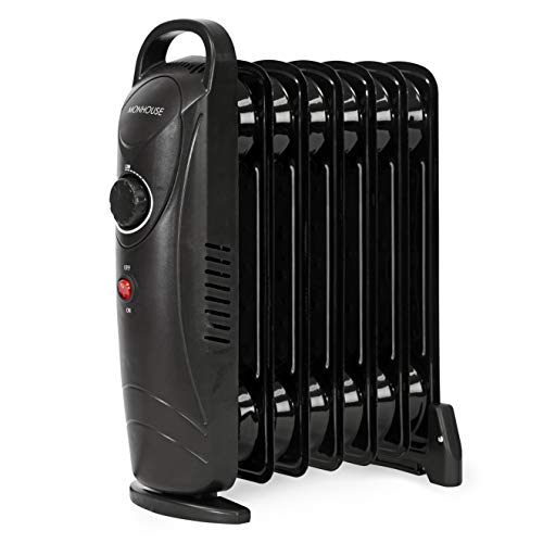 MONHOUSE Radiateur Compact Rempli D'huile- Chauffage Electrique avec Thermostat Reglable - Protection Contre La Surchauffe - Poignee De Transport Facile D'acces - 800w - 7 Elements - Noir Cover