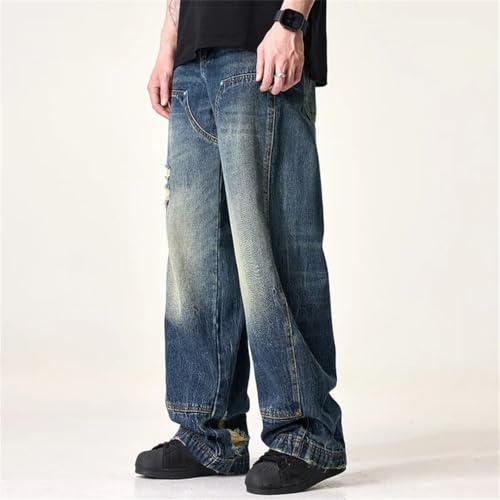 Men's Classic High Street Jeans Distressed Fashion Retro Loose Straight Pants4