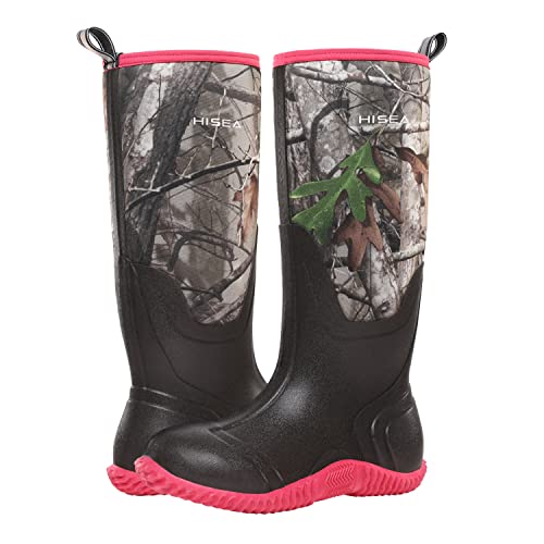 Hisea Women's Rain Boots, Waterproof Insulated Rubber Neoprene Boots, Durable Anti-Slip Knee High Outdoor Work Boot For Hunting Gardening Farming Yard Mud Working, Size 7 Camo #TOP4