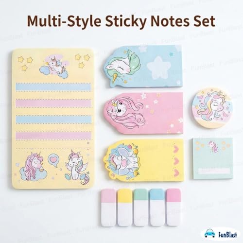 Image of FunBlast Cute Unicorn Sticky Notes - 11 Sheets /440 Sticky Notes, Sticky Pad for Study, Point It Marker Stationery Items, Self-Adhesive Memo Pad, Planners and Memo Sticker (Multicolor)