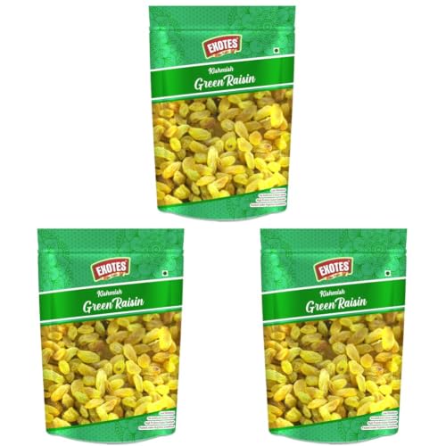 Image of Exotes Premium Dry Fruits (Green Raisins /Kishmish),250 Gram,Fresh (Pack of 3)