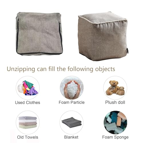 Louis Donné 45 x 45 cm ungefüllter quadratischer Pouf Ottoman Bezug Ersatz Fußhocker Poofy Ottomane zur Aufbewahrung Fuß Baumwolle und Leinen Stoff dekorative DIY Hoem Docoration (nur Bezug)