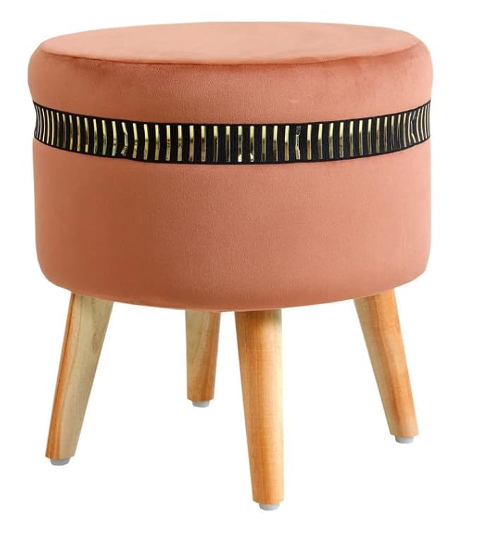 Image of Ottoman Stool for Living Room Foot Rest | Velvet Small Ottoman Foot Stool | Solid Wood Legs | Footstool Puffy for Home, Bedroom & Makeup Table | 16x16x18 Inch, Set of 2 (Mouse)