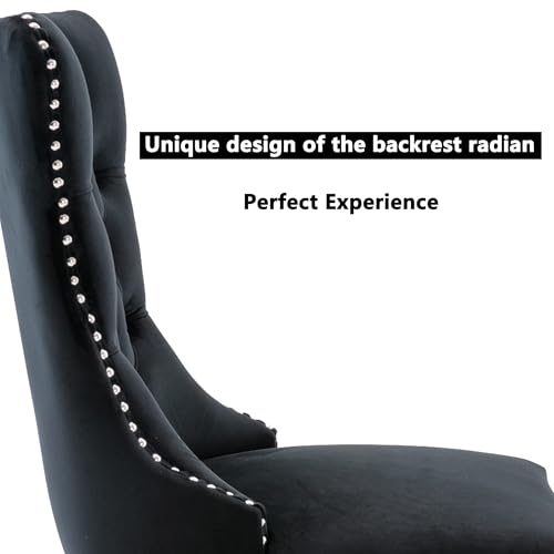Image of Virabit Velvet Dining Chairs, Tufted Upholstered Dining Chairs with Nailhead Back and Ring Pull Trim, Solid Wood Dining Chairs for Kitchen /Bedroom /Dining Room (Black, Set of 2)
