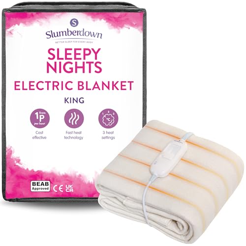 Slumberdown Sleepy Nights Electric Blanket King Size - Warm, Cosy & Energy-Efficient Heated Blanket with 3 Heat Settings | BEAB-Approved, Washable & Easy-Fit Straps (150 × 142cm)