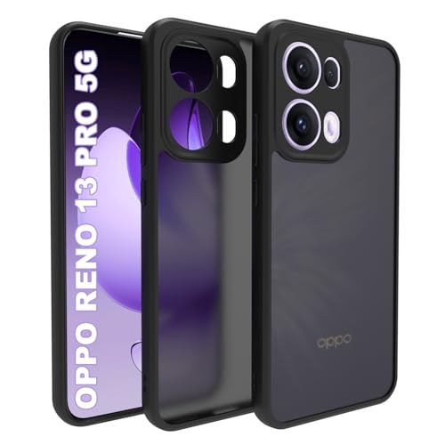 Image of RIGGEAR Shockproof Sleek Hybrid Armor Back Cover Case for Oppo Reno 13 Pro / Reno13 Pro 5G (Smoke Black Matte PC + Black TPU Bumper)