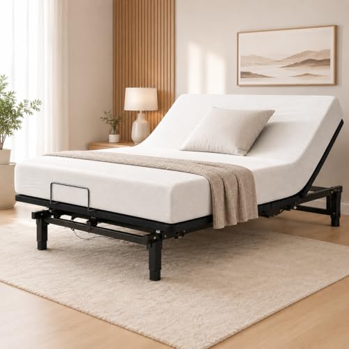 Image of Adjustable Queen Bed Frame with Head and Foot Incline Wireless Remote Ports USB, Under-Bed Nightlights, Zero Gravity Quiet Motor (Light Gray)