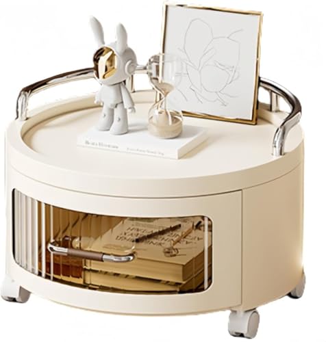 EZweekend夜間用の円形キャビネット、現代的なプラスチック製のナイトテーブル、多層のベッドサイドテーブル、実用的なカート、車輪と引き出し付きのツールカート、リビングルームや浴室に適した収納コンテナ (カレー色,一階)