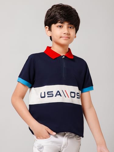 Image of Alan Jones Clothing Boys Cotton Polo T-Shirt | Honeycomb Knit Fabric |Regular Fit Half Sleeve Zip Polo Neck |Casual & Sports Wear | Sizes 6-16 Years