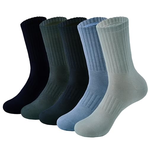 MAGIARTE Mens Athletic Compression Cotton Crew Socks Non Slip Design Multi Sports Socks for Men 5 Pairs