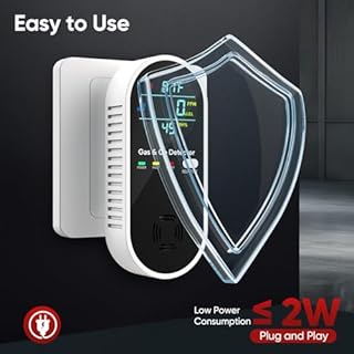 NICGOL 4 in 1 Upgraded Natural Gas Leak Detector and Carbon Monoxide Detectors, Dual Sensor Gas Leak Detector & Carbon Monoxide Detectors Plug in (Temperature & Humidity) for Home, RV (Black)