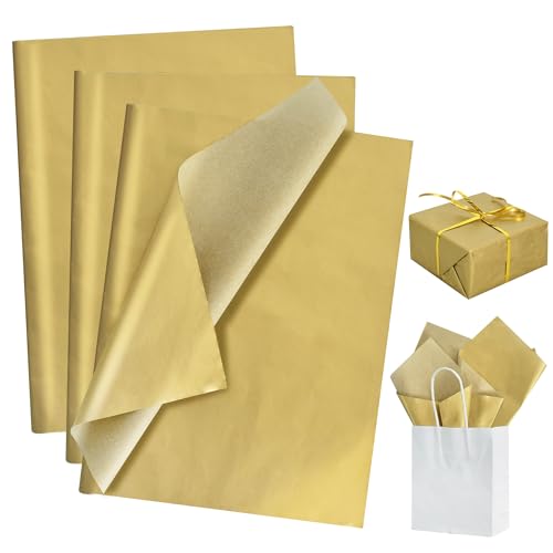 RIBBOOO 100 Sheets Gold Tissue Paper 50cm X 30cm Large Wrapping Paper for Gift Wrapping Flower Bouquet DIY Handmade Crafts Art Tissue for Birthday Wedding Graduation Valentines and Christmas