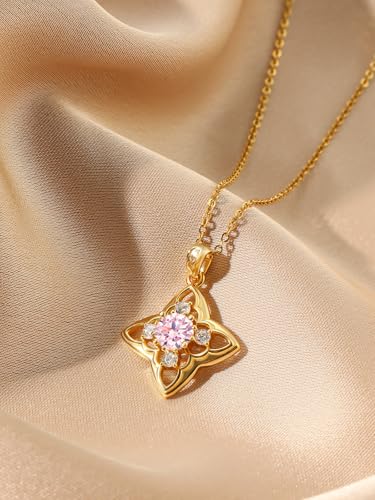 Gold Clover Necklace for Women Dainty 14K Gold Birthstone Necklace Gifts Anniversary Birthday Lucky Necklaces Gifts for Wife Mom Daughter2