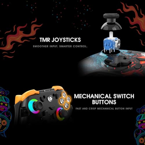 Image of Cosmic Byte Drakon Tri-Mode Controller with Charging Dock, TMR Joysticks, Mechanical Buttons, RGB Lighting, Macro Keys, Trigger Locks, Carrying Case, Interghangeable Top, Gyro, Dual Vibration, PC Software Support (Black)