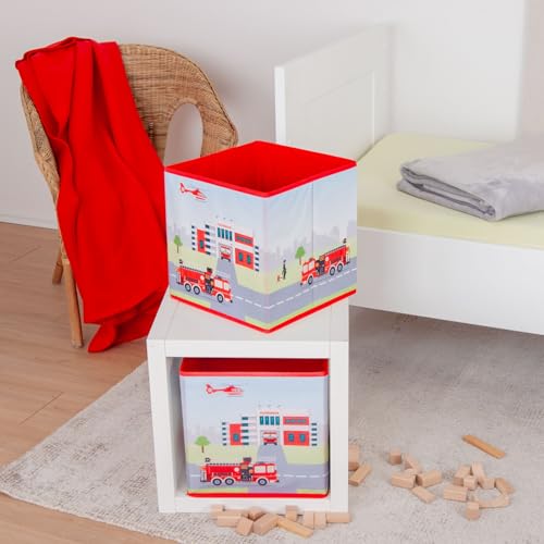 Herding Young Collection Aufbewahrungsbox Feuerwehr, ca. 30 x 30 x 30 cm, Aufbewahrung im Regal oder freistehend, 100% Polypropylen, Innen 100% Papier