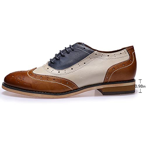 Image of Mona flying Womens Leather Wingtip Oxfords Brogue Shoes Lace-up Flats