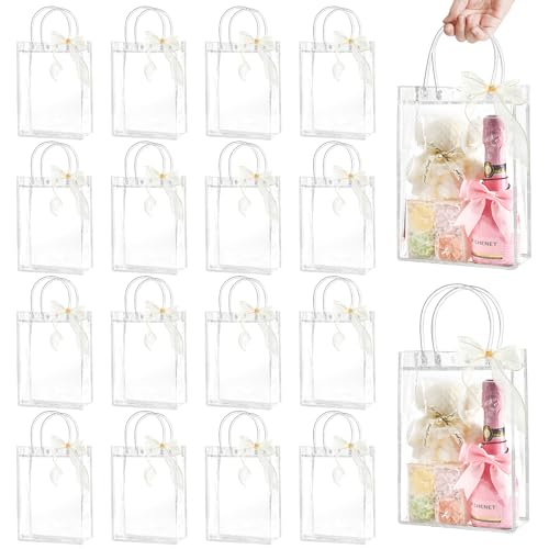 Ohuimrt Clear Plastic Gift Bags with Handles 24 PCS 9.1 x 6.7 x 2.8