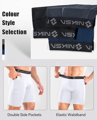 Image of Niksa 1 /2 Pack Mens Compression Shorts with Pocket, Performance Spandex Athletic Sports Workout Running Underwear Shorts