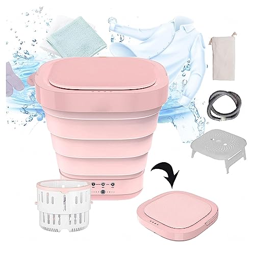 Portable Washer Machine and Dryer with 2 Modes Drying and UV, Mini Washer and Dryer Combo Portable High Power,Retractable Drain Pipe Suitable for Washing Baby Clothes,Pink