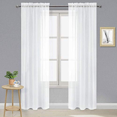DWCN White Sheer Curtains 90 Inch Long for Living Room Rod Pocket 2 Panels