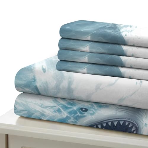 Ensemble de couette requin blanc 3D en microfibre premium ultra douce King size - 6