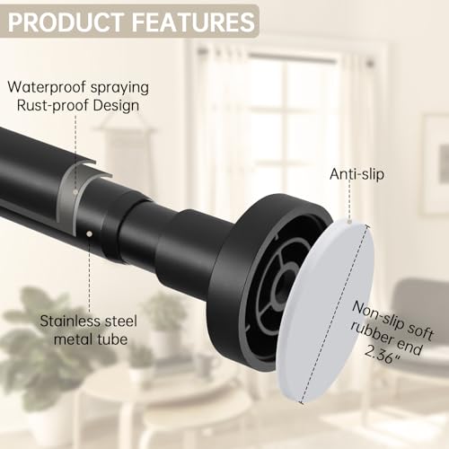 Image of BRIOFOX Shower Curtain Rod Adjustable 18-50 Inch, Stainless Steel Spring Tension Shower Rod No Drilling Non Slip, Matte Black