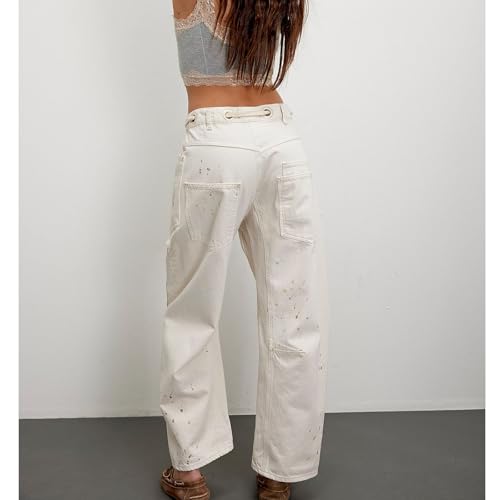 Baggy Barrel Jeans for Women Y2K Drawstring Wide Leg Boyfriend Denim Ankle Pants with Pockets4