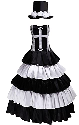 Nsoking Costume Black White Lolita Punk Party Princess Dress Perona Cosplay Costume Dress Hat (Black, XX-Large)