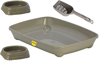 Grey Cat Small Litter Tray With or Without Bowls and Scoop Box Pan Toilet Loo Kitten