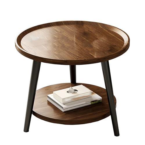 YZMJXNYY Mesa de Centro Redonda de Madera, Mesa de Centro de Almacenamiento de Doble Capa, Montaje Rápido, Se Puede Utilizar en La Sala de Estar, Mesita de Noche, Salón