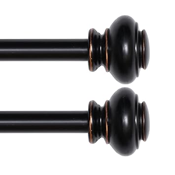 Turquoize Black Drapery Rod Window Treatment Curtain Rod Set with Decrative Designed Style Finial, 3/4 inch Diameter Length 66 to 120 Inch, Black Finish, 2 Pack