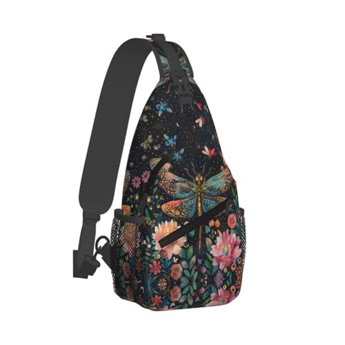 Image of Crossbody Bag Floral Dragonfly Sling Bag Backpack Chest Bags Shoulder Bag for Women Men