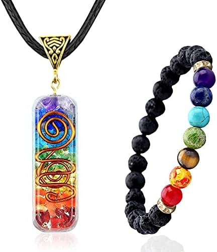 7 Chakra Necklace and Bracelet Set for women & men Orgone Healing Pendant with Adjustable Cord – Chakra Necklace and bracelet jewelry set for spiritual healing