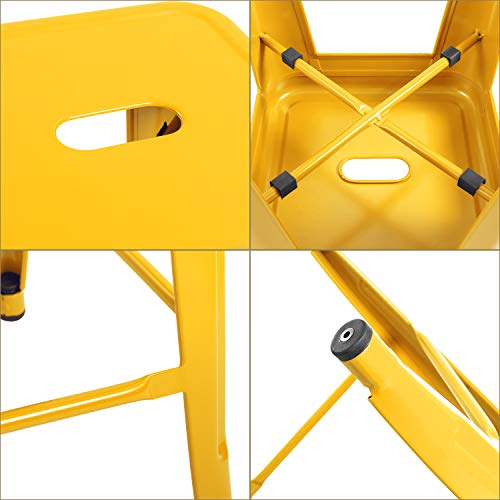 Image of Devoko Metal Bar Stools 24 inch Indoor Outdoor Stackable Barstools Modern Style Industrial Vintage Counter Bar Stools Set of 4 (24 inch, Yellow)