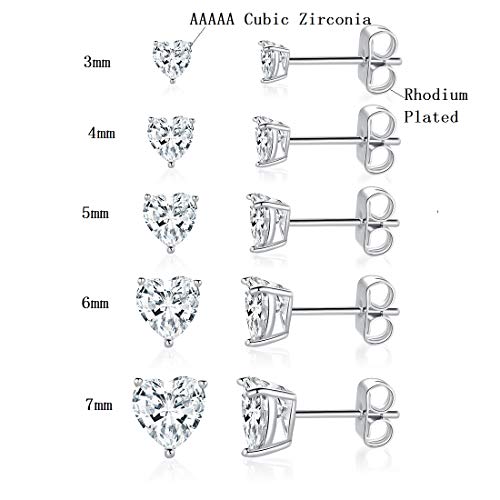 MDFUN 18K White Gold Plated Heart Shape Cut Cubic Zirconia Birthstone Stud Earring Pack of 5 Pairs2