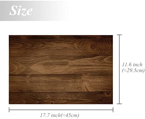 Shrahala Rustic Brown Wood Dark Neutral Woods Placemats Set of 4, Brown Wood Grain Effect Non-Slip Heat-Resistant Washable Burlap Table Mats for Restaurant, Cafe and Kitchen Table(12x16 in)