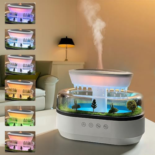 Luftbefeuchter Rain Humidifier Diffusor 250mL Essential Oil Diffuser mit 7 Farben Led Nachtlicht Duftöl Diffusor Luftbefeuchter mit Pilz Lampe Wassertropfen Duftöl Diffuser für Zuhause Büro