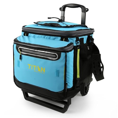 Arctic Zone Titan Deep Freeze 60 (50+10) Can Collapsible Rolling Cooler with Wheels and All-Terrain Cart, Blue Lagoon