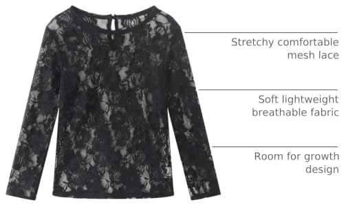 Image of Noomelfish Girls Lace Layering Tops Sheer Mesh Tee Shirts Blouse (5-12 Years)