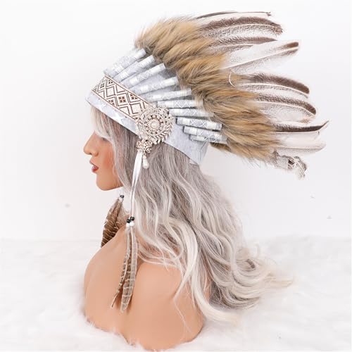Diadema de sombrero tribal indio brillante ligera y de tela suave para evitar dolor 5
