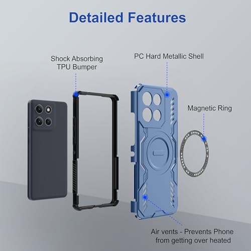 Image of Zapcase Back Case Cover for Motorola G86 Power 5G | Magnetic Case with Built-in Metal Ring | Supports MagSafe Charger, Wallet & Car Mount | Shockproof Hybrid PC + TPU | Blue