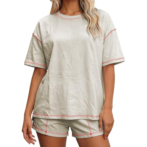Conjunto de dos piezas para mujer de camiseta de manga corta holgada y pantalones cortos informales de gran tamaño