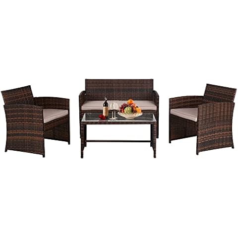 FDW 4 Pieces Outdoor Patio Furniture Sets Rattan Chair Patio Set Wicker Conversation Set Poolside Lawn Chairs Porch Poolside Balcony Outdoor Garden Furniture,Beige Cushion Cover