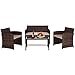 FDW 4 Pieces Outdoor Patio Furniture Sets Rattan Chair Patio Set Wicker Conversation Set Poolside Lawn Chairs Porch Poolside Balcony Outdoor Garden Furniture,Brown