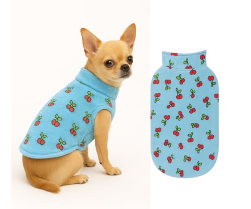 Image of The Pets Company Dog Winter Coat Jacket, Clothes, Windproof, Light Weight, Washable, Ultra Warm Thick Fleece Lined Dog Vest for Cold Weather Protection, (Sky Blue Cherry, X - Small - 12 Inch)